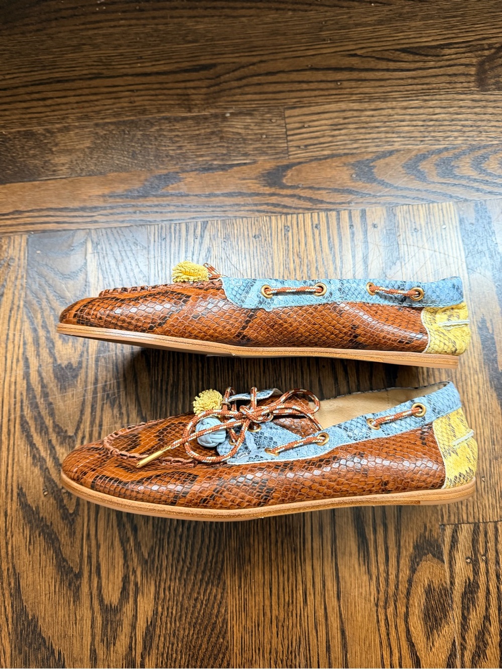 Larroude Cyprus Boat Shoe In Oud, Maya and Lemonade Python Embossed Leather 9 - Picture 3 of 5